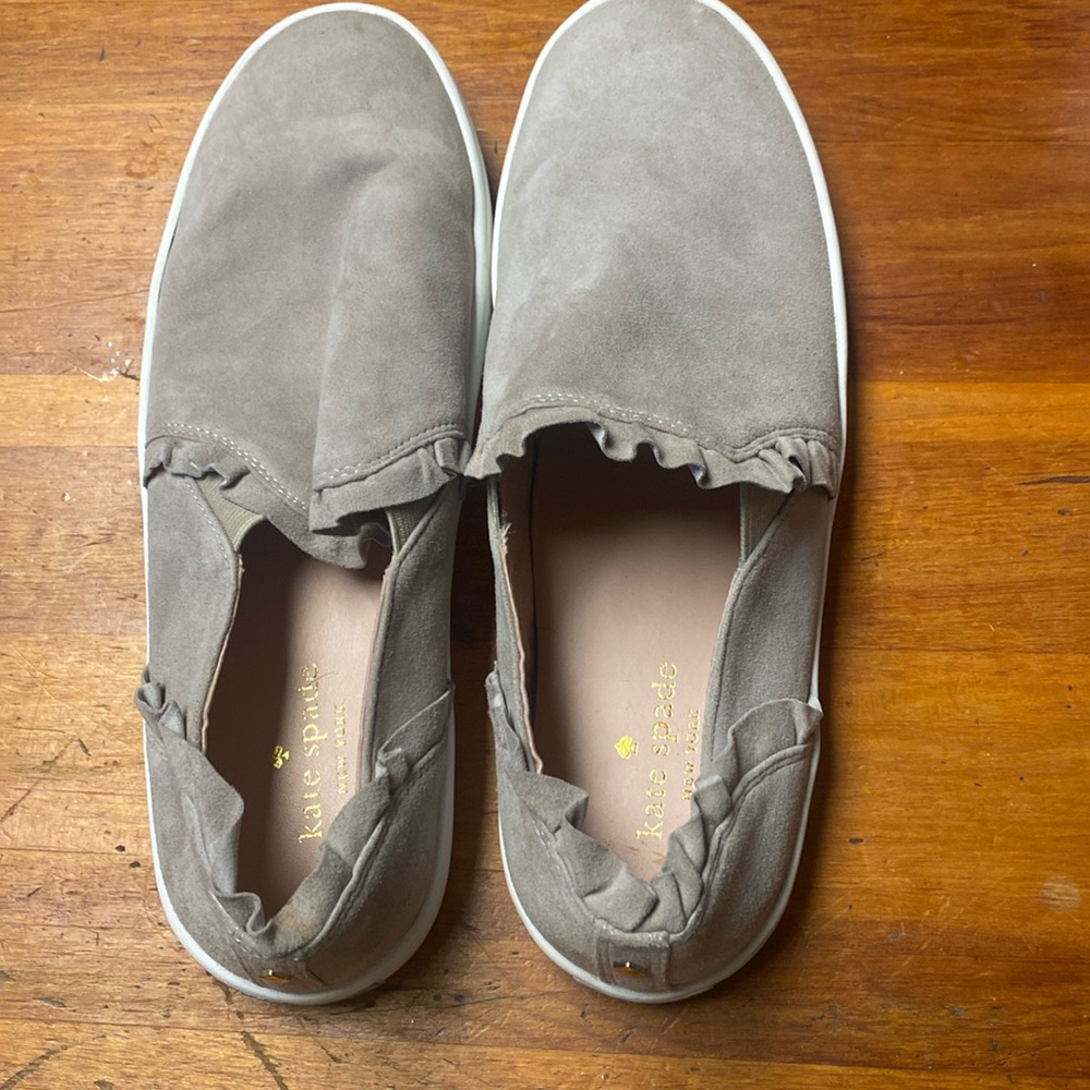KATE SPADE: Lillie Slip On Grey Suede Shoes